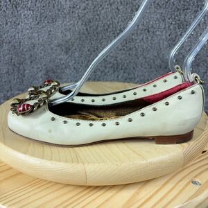 Guillaume Hinfray Leather Flats Womens Size 6 Cream Gem Rhinestone Made in Italy